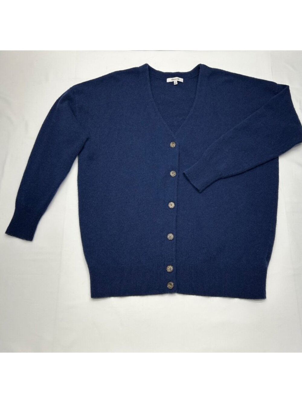 Madewell Womens Navy Blue V-Neck Button-Up Cardigan Sweater Size L Wool Blend
